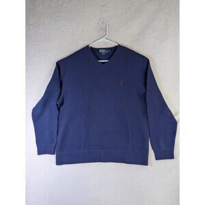 Vintage Polo Ralph Lauren Sweater Mens Large Blue Cotton Red Pony V Neck